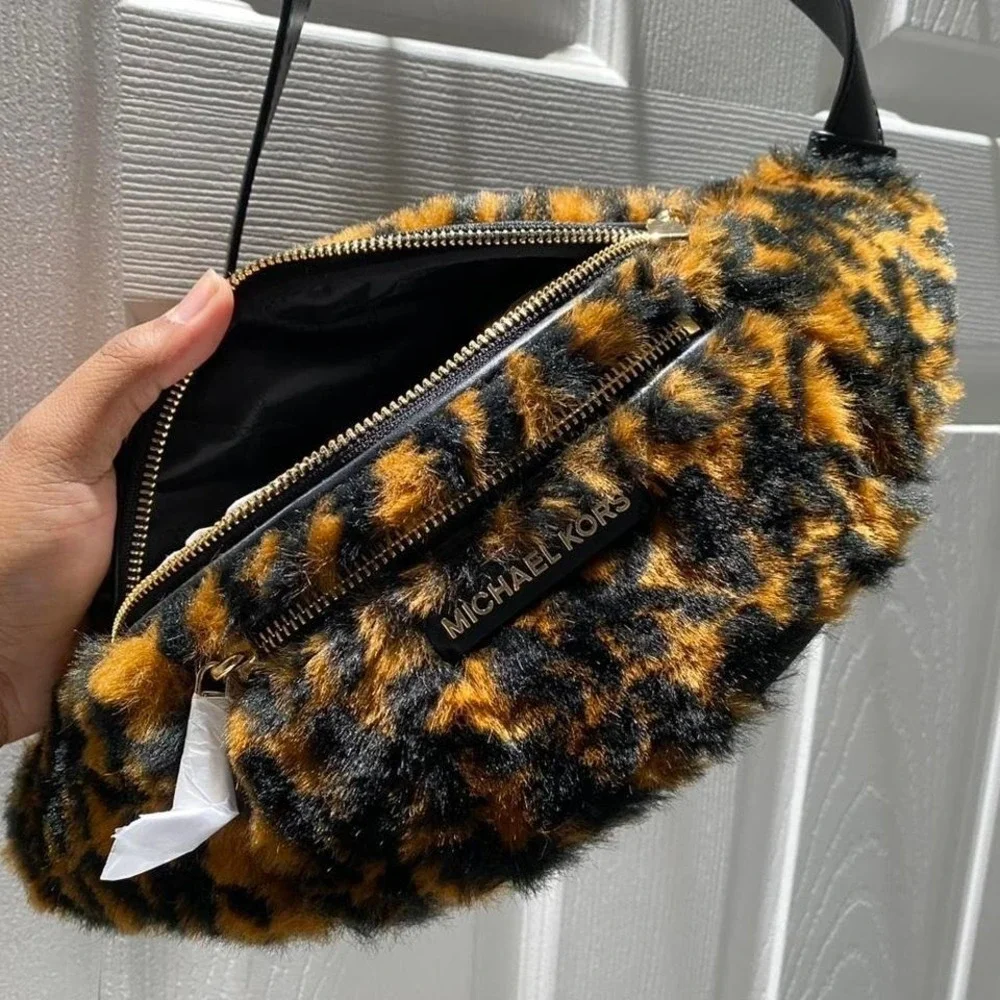 Michael Kors Leopard Print Faux Fur Belt Bag Unused